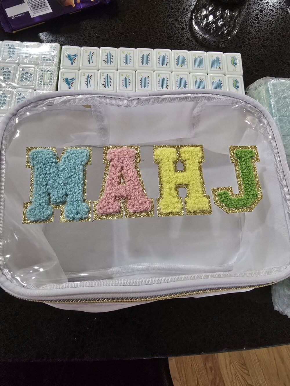 Aqua Blue Glitter Pearl Mahjong Beach Tiles - Picture 7 of 8